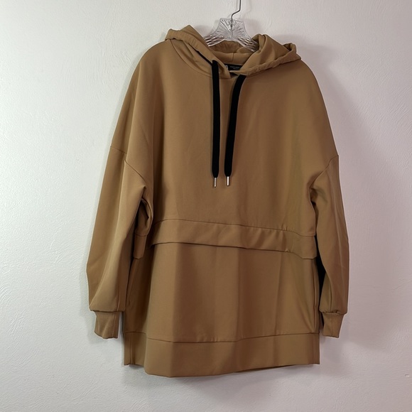 Zara Pullover Sweatshirt Tan Woven Oversized Women's Size XS Hoodie NWT - Picture 12 of 12